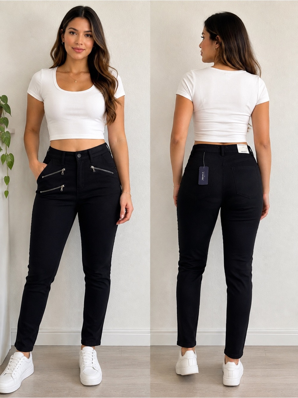 Forever 21 Black High-Rise Skinny Ankle Pants with Front Zip Details